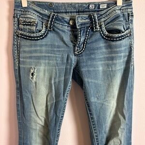 Miss Me Blue Boot Cut Jeans with Distressed Details